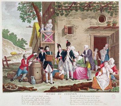 The Departure of the Citizen, 1792 (colour engraving) by Jean Jacques Francois Le Barbier